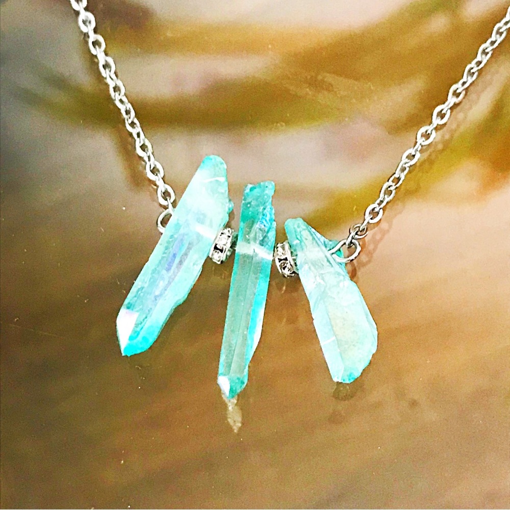 Aqua Quartz Stainless Steel 16” Necklace